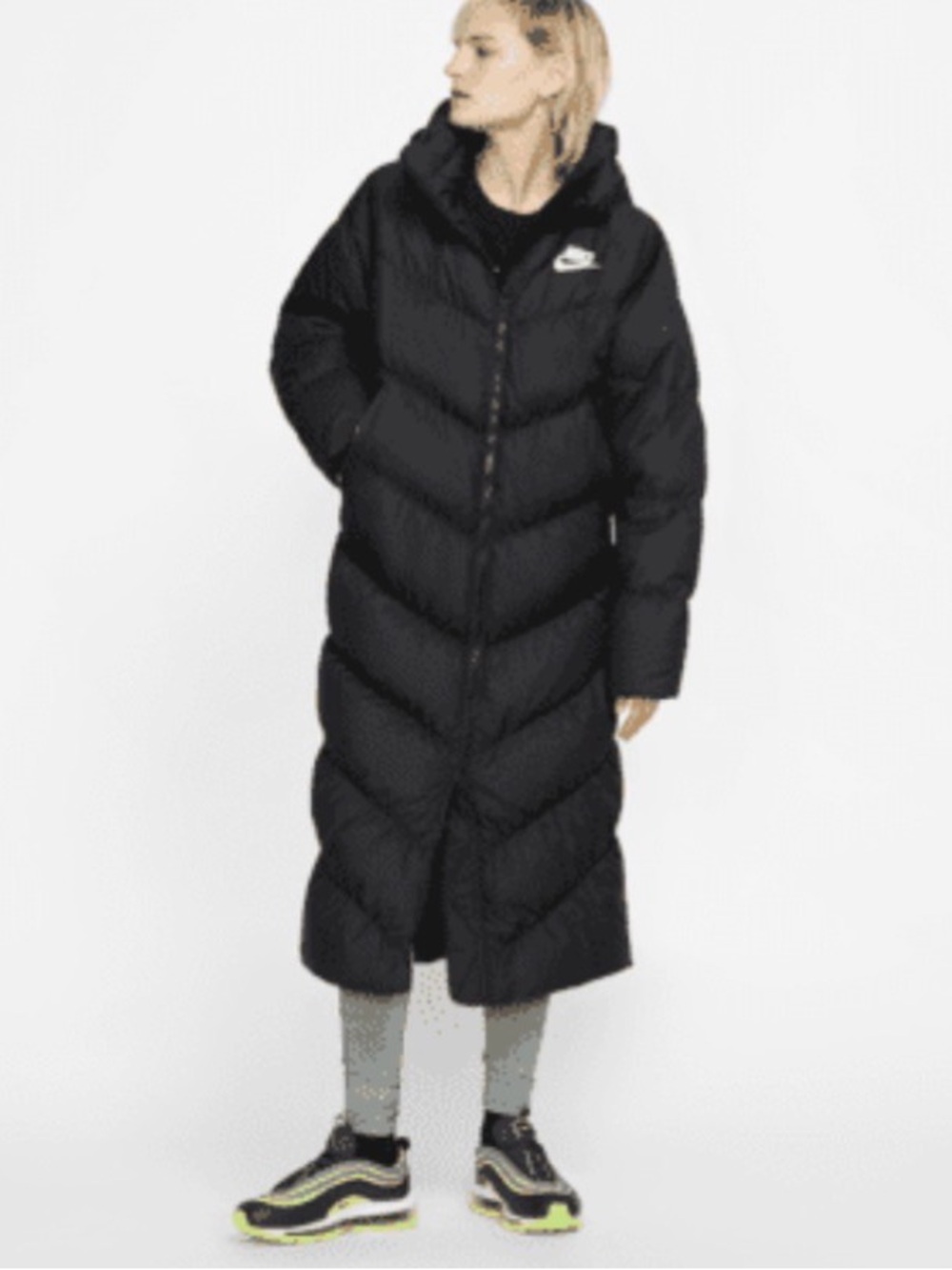 Nike Long Black Puffer Coat with Hood